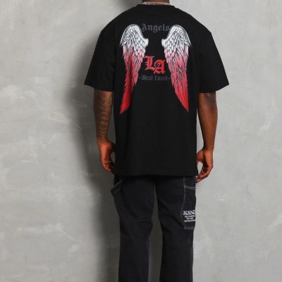Erkek Baskılı Tişört Kısa Kol Bisiklet Yaka Oversize T-Shirt - Siyah