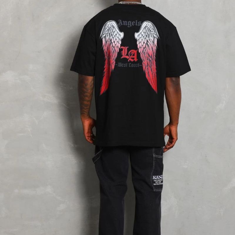 Erkek Baskılı Tişört Kısa Kol Bisiklet Yaka Oversize T-Shirt - Siyah