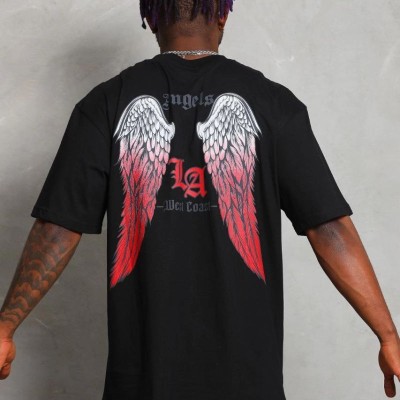 Erkek Baskılı Tişört Kısa Kol Bisiklet Yaka Oversize T-Shirt - Siyah
