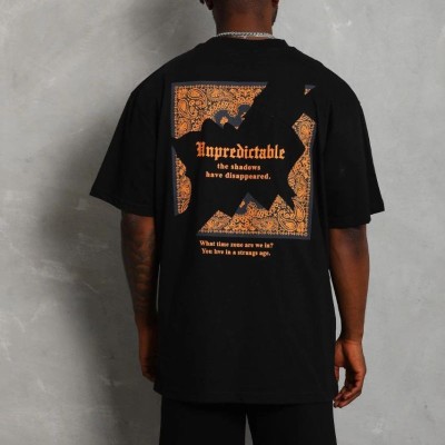 Erkek Baskılı Tişört Kısa Kol Bisiklet Yaka Oversize T-Shirt - Siyah