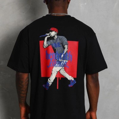 Erkek Baskılı Tişört Kısa Kol Bisiklet Yaka Oversize T-Shirt - - Siyah