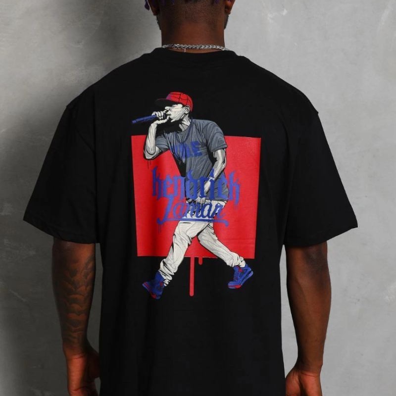 Erkek Baskılı Tişört Kısa Kol Bisiklet Yaka Oversize T-Shirt - - Siyah