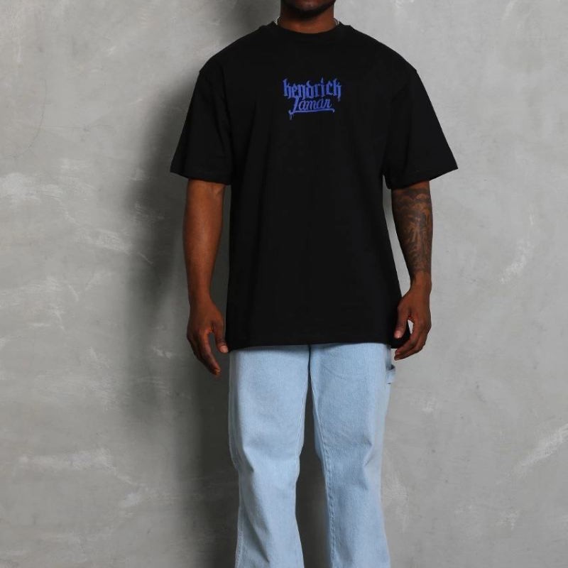 Erkek Baskılı Tişört Kısa Kol Bisiklet Yaka Oversize T-Shirt - - Siyah