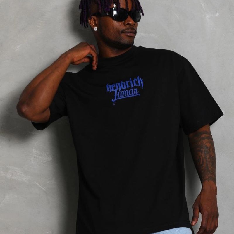 Erkek Baskılı Tişört Kısa Kol Bisiklet Yaka Oversize T-Shirt - - Siyah