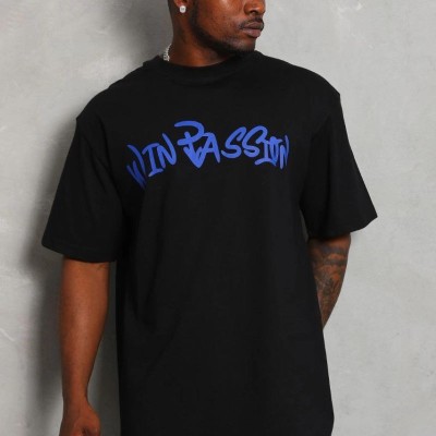 Erkek Baskılı Tişört Kısa Kol Bisiklet Yaka Oversize T-Shirt - Siyah
