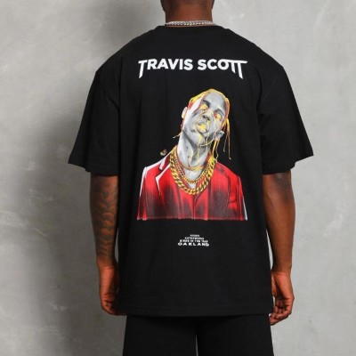 Erkek Baskılı Tişört Kısa Kol Bisiklet Yaka Oversize T-Shirt - Siyah