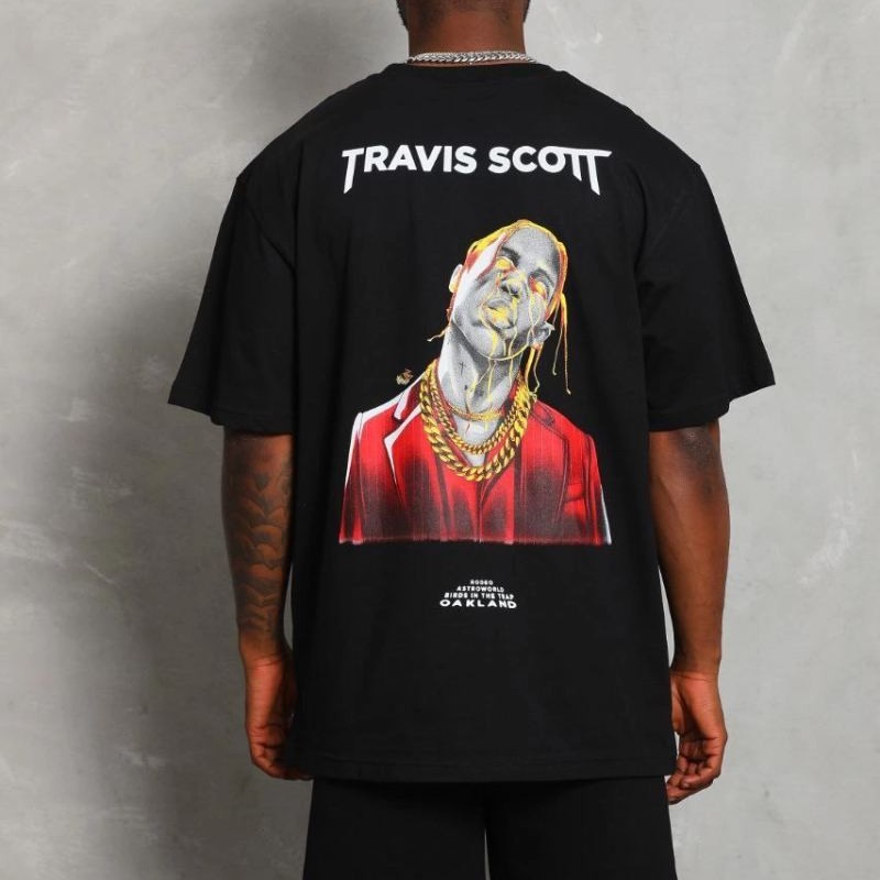 Erkek Baskılı Tişört Kısa Kol Bisiklet Yaka Oversize T-Shirt - Siyah