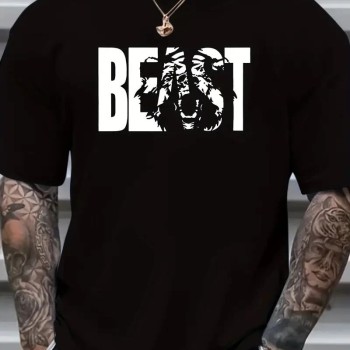 Erkek Baskılı Tişört Kısa Kol Bisiklet Yaka Oversize T-Shirt - Siyah