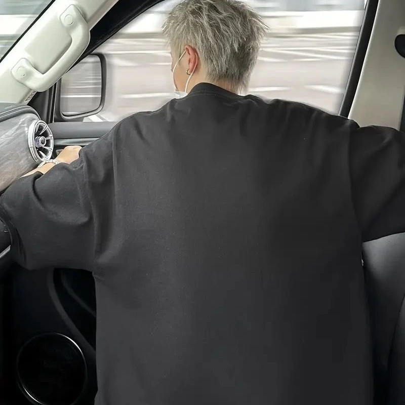 Erkek Baskılı Tişört Kısa Kol Bisiklet Yaka Oversize T-Shirt - - Siyah