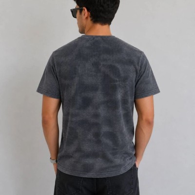 Erkek Batik Desenli Tişört Bisiklet Yaka Kısa Kol Regular Fit T-shirt - Füme