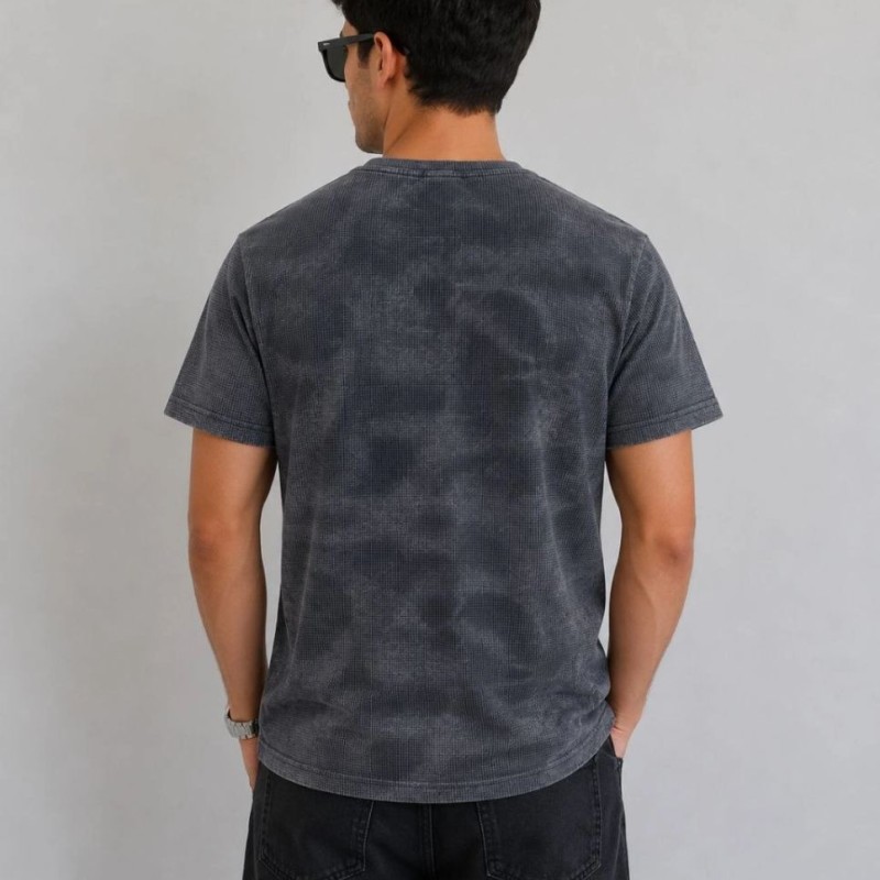 Erkek Batik Desenli Tişört Bisiklet Yaka Kısa Kol Regular Fit T-shirt - Füme