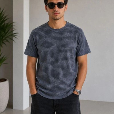 Erkek Batik Desenli Tişört Bisiklet Yaka Kısa Kol Regular Fit T-shirt - Füme