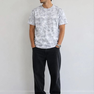 Erkek Batik Desenli Tişört Bisiklet Yaka Kısa Kol Regular Fit T-shirt - Gri