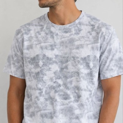 Erkek Batik Desenli Tişört Bisiklet Yaka Kısa Kol Regular Fit T-shirt - Gri