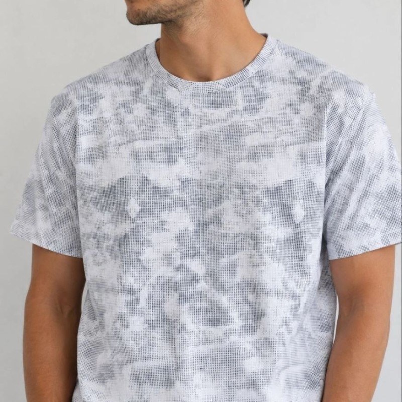 Erkek Batik Desenli Tişört Bisiklet Yaka Kısa Kol Regular Fit T-shirt - Gri