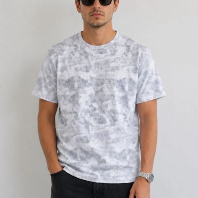 Erkek Batik Desenli Tişört Bisiklet Yaka Kısa Kol Regular Fit T-shirt - Gri