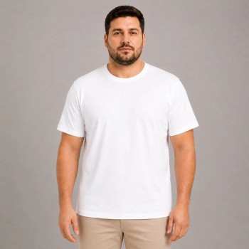 Erkek Battal Big Size Basic Tişört Bisiklet Yaka Rahat Kalıp T-Shirt - Beyaz