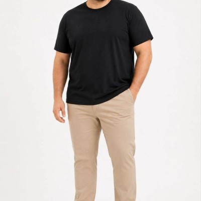 Erkek Battal Big Size Basic Tişört Bisiklet Yaka Rahat Kalıp T-Shirt - Siyah