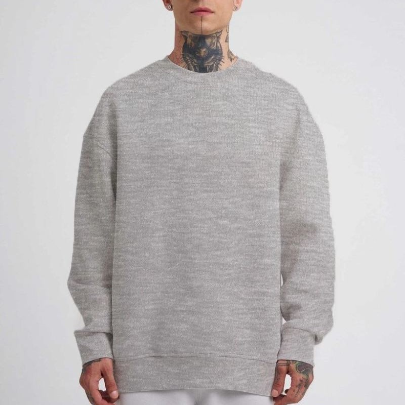 ERKEK Bisikilet Yaka 3 İplik Pamuklu SweatShirt - Gri