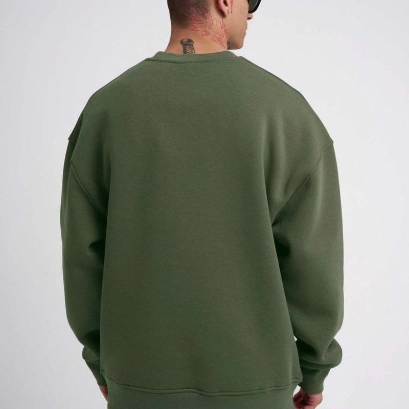 ERKEK Bisikilet Yaka 3 İplik Pamuklu SweatShirt - Haki