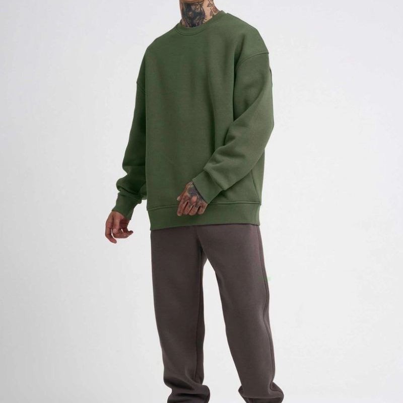 ERKEK Bisikilet Yaka 3 İplik Pamuklu SweatShirt - Haki