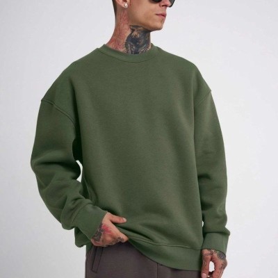 ERKEK Bisikilet Yaka 3 İplik Pamuklu SweatShirt - Haki