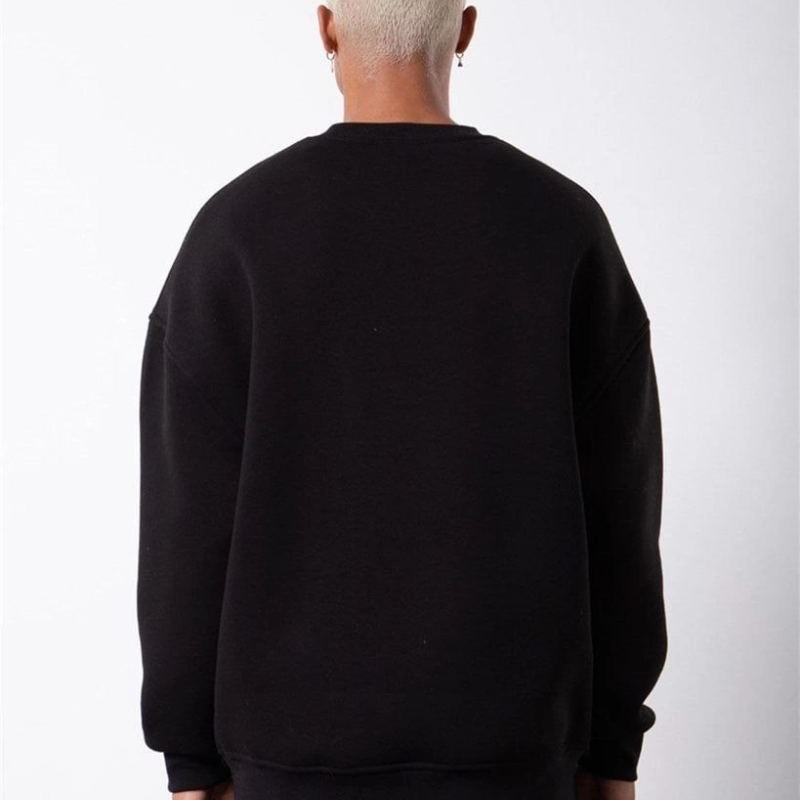ERKEK Bisikilet Yaka 3 İplik Pamuklu SweatShirt - Siyah
