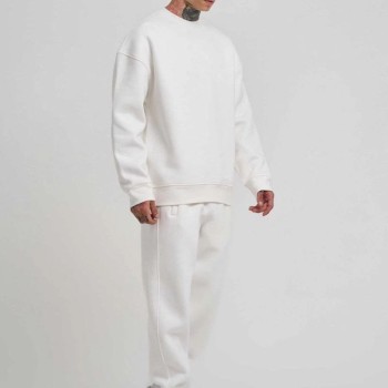 ERKEK Bisikilet Yaka 3 plik Pamuklu SweatShirt - Beyaz