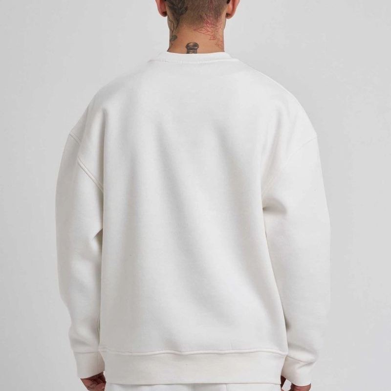 ERKEK Bisikilet Yaka 3 plik Pamuklu SweatShirt - Beyaz