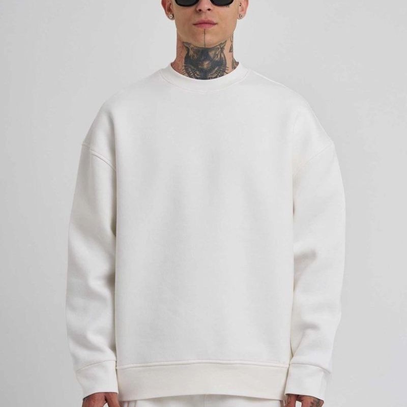 ERKEK Bisikilet Yaka 3 plik Pamuklu SweatShirt - Beyaz