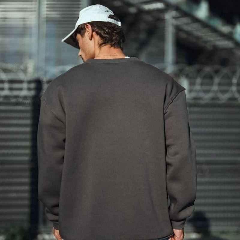 Erkek Bisiklet Yaka 3 iplik Pamuklu Basic SweatShirt  - Antrasit