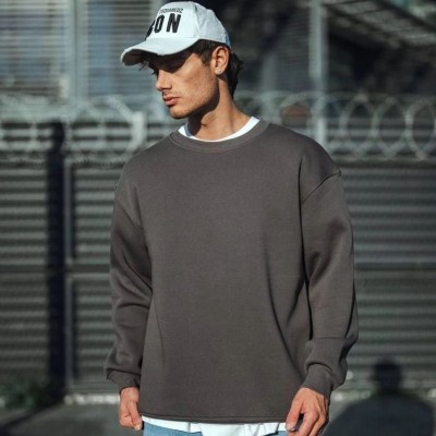 Erkek Bisiklet Yaka 3 iplik Pamuklu Basic SweatShirt  - Antrasit
