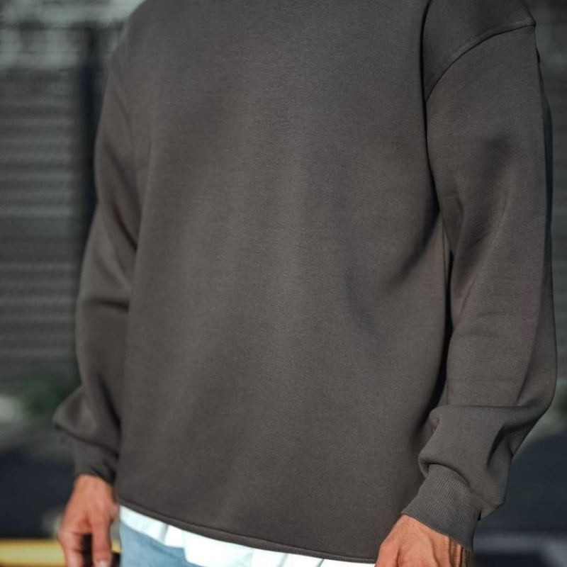 Erkek Bisiklet Yaka 3 iplik Pamuklu Basic SweatShirt  - Antrasit