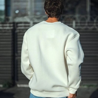 Erkek  Bisiklet Yaka 3 İplik Pamuklu Basic SweatShirt - Beyaz