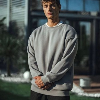 Erkek Bisiklet Yaka 3 İplik pamuklu Basic SweatShirt - Boyalı Gri