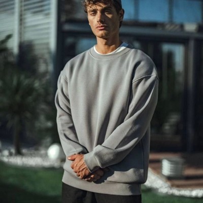 Erkek Bisiklet Yaka 3 İplik pamuklu Basic SweatShirt - Boyalı Gri
