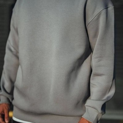 Erkek Bisiklet Yaka 3 İplik pamuklu Basic SweatShirt - Boyalı Gri