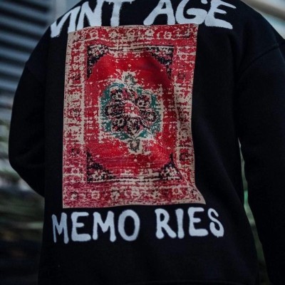 Erkek Bisiklet Yaka 3 İplik Pamuklu Baskılı SweatShirt - Siyah