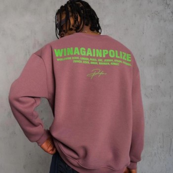 Erkek Bisiklet Yaka Baskılı 3 iplik pamuklu Sweatshirt - Gül Kurusu