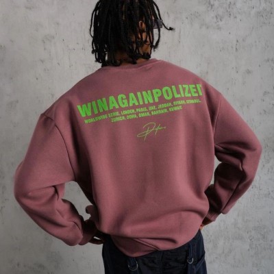 Erkek Bisiklet Yaka Baskılı 3 iplik pamuklu Sweatshirt - Gül Kurusu