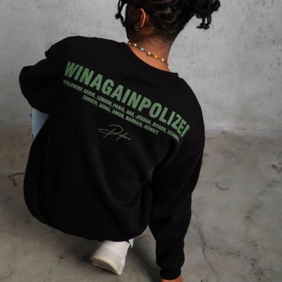 Erkek Bisiklet Yaka Baskılı 3 iplik pamuklu Sweatshirt - Siyah