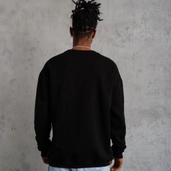 Erkek Bisiklet Yaka Baskılı 3 İplik Pamuklu Sweatshirt -  Siyah