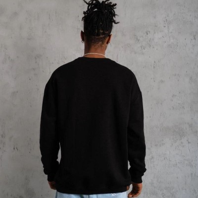 Erkek Bisiklet Yaka Baskılı 3 İplik Pamuklu Sweatshirt -  Siyah