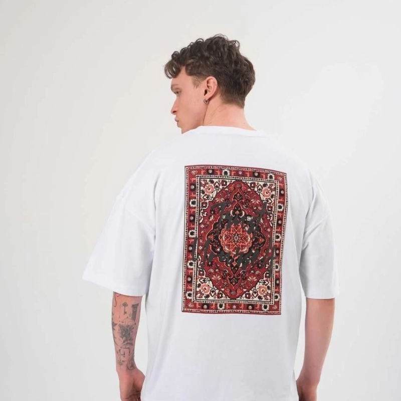 Erkek Bisiklet Yaka Baskılı Kısa kol T-Shirt - Beyaz