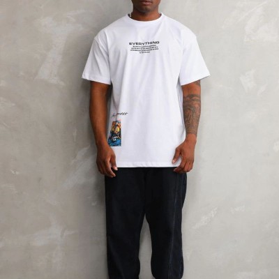 Erkek Bisiklet Yaka Baskılı Oversize T-Shirt - Beyaz