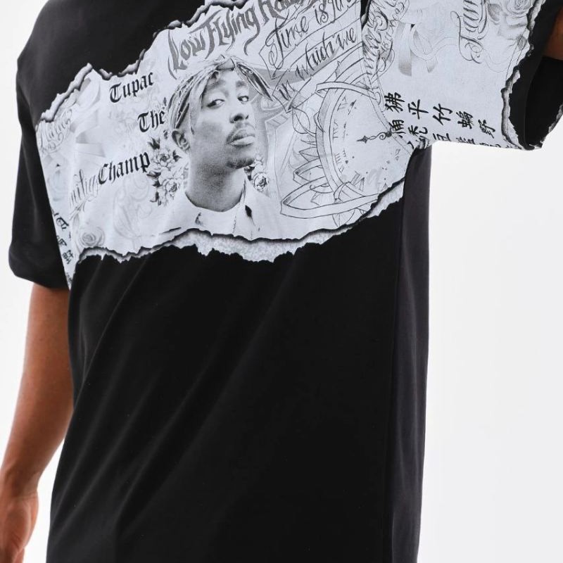 Erkek  Bisiklet Yaka Baskılı Oversize T-Shirt - Siyah