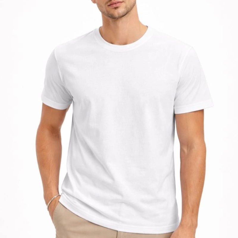 Erkek Bisiklet Yaka Yazlık Kısa kol Düz Tişört Regular Kalıp T-shirt - Beyaz