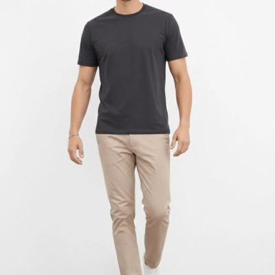 Erkek Bisiklet Yaka Yazlık Kısa kol Düz Tişört Regular Kalıp T-shirt - Füme