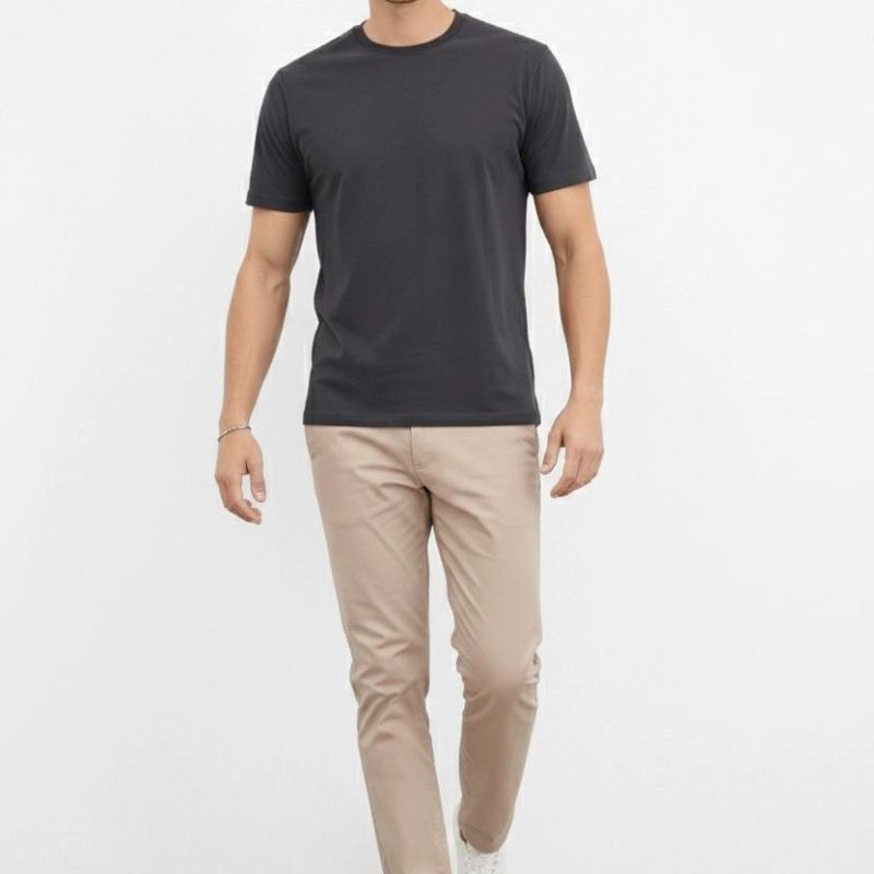 Erkek Bisiklet Yaka Yazlık Kısa kol Düz Tişört Regular Kalıp T-shirt - Füme