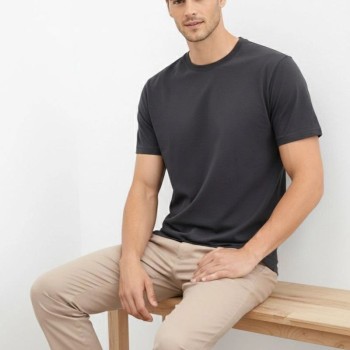 Erkek Bisiklet Yaka Yazlık Kısa kol Düz Tişört Regular Kalıp T-shirt - Füme